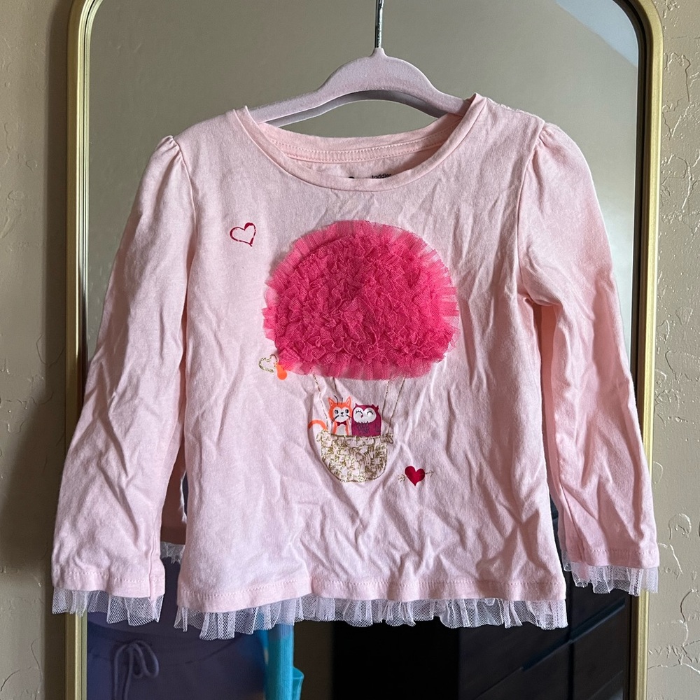 Baby Gap 100% Cotton Pale Pink Long Sleeve T-shirt Top Hot Air Ballon Tulle Trim